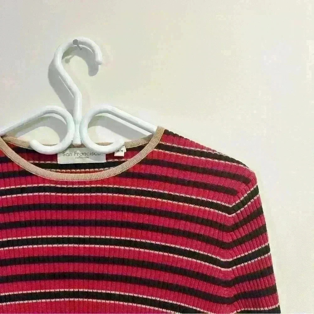 San Francisco | vintage red stripped long sleeve knit sweater  womens medium - Picture 2 of 6